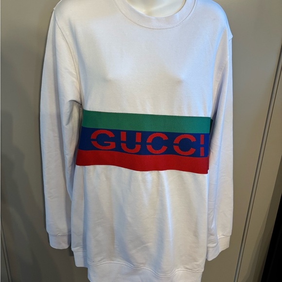 White Crewneck with Red and Green Logo Band lg - Picture 1 of 5